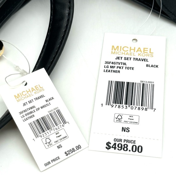 Michael Kors Large MF Pocket Shoulder Tote Bag & Double Zip Wallet Black/Gold - Picture 16 of 16